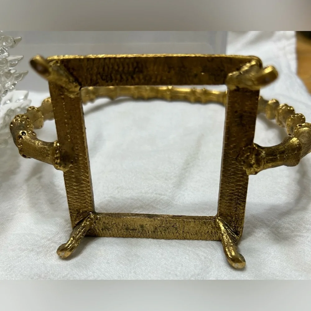 Vintage mid century Bamboo caddy with 5 diamond cut ruffle edged dishes. Mint!! - Picture 4 of 7